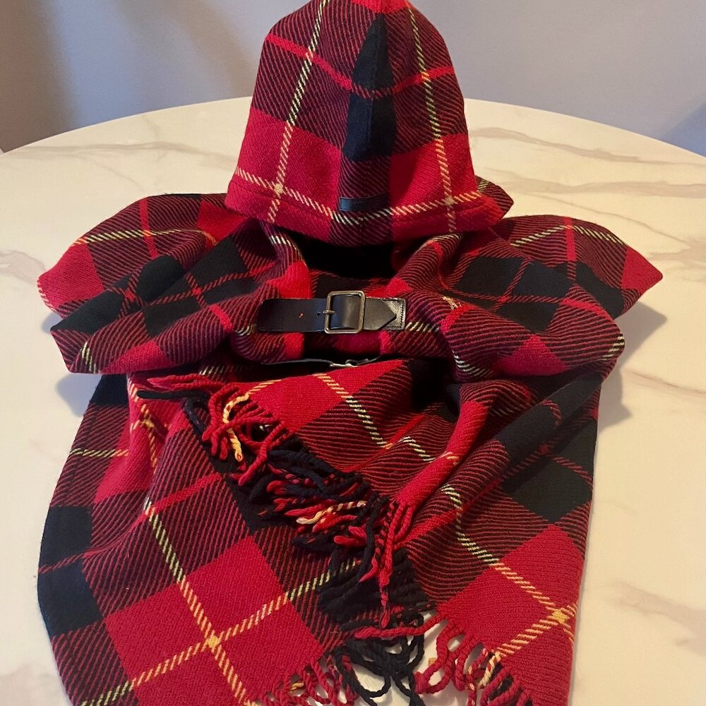 Burberry Japan Blue Label Hooded Tartan Wool Cape  + Gift Bag + Garment Bag - Picture 5 of 16